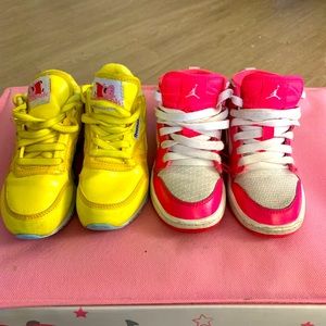 Hot Pink Jordans & yellow Peppa Pig Reeboks